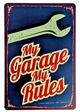 Cartel de chapa vintage Decoración, Letrero A4 Estilo Antiguo de metálico Retro-My garage my rules