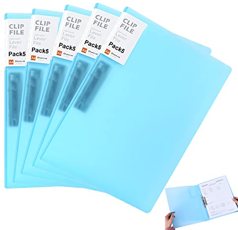 Vovofi Lot de 5 classeurs à pince A4 - Couleur bonbon - Bleu