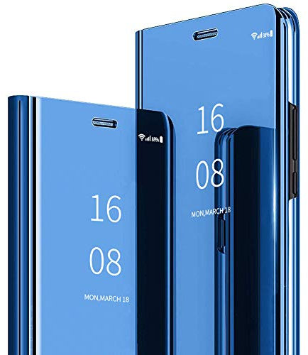 MadBee for Galaxy J7(2016) Case [with Screen Protector Full Coverage Flexible Film], Electroplate Plating Kickstand Case Smart Clear View Cover for Galaxy J7(2016) (Blue)