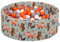 KiddyMoon Rund Bällebad Bällepool 90X30cm/200 Bälle ∅ 7Cm Ballgruben Mit Bunten Bällen Für Babys Spielbad Kleinkinder, Hergestellt In Der EU, Füchse-Grün:Orange/Grau/Weiß