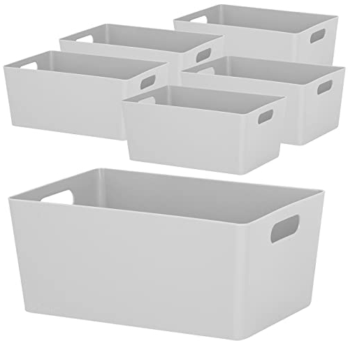 6x Ordnungsboxen - 11 cm hoch - GRAU - 25x17x11cm - 3,9 Liter - DINA5 - Ordnungskorb - Schubladenorganizer Schublade - Organizerbox Ordnungssystem Kunststoff Aufbewahrung Bad Korb Schrank Schreibtisch