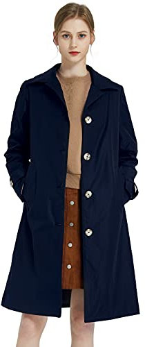 Orolay Women's Trench Coat Single-Breasted Mid Long Classic Lapel Windproof Slim Outerwear Coats Navy XL