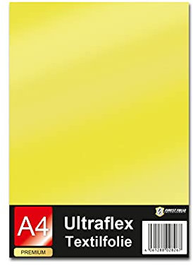 Ultraflex S Textilfolie für Plotter 61 Farben Din A4 Bogen 30x20cm Plotterfolie matt auf Stoffe Kleidung T-Shirt Folie Flexfolie DIY Zubehör (02 Schwefelgelb, 1 Bogen)