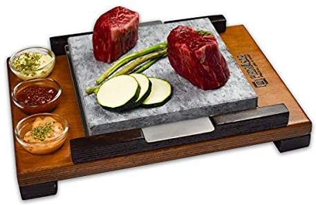 Piedra para Carne de 20x20 cm Personalizado y tres salseros