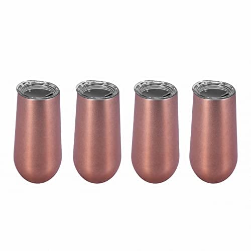Hacbop Stainless Insulated Wine Tumbler with Lid -Portable Egg Shape Cup Fashion Gift Cup-6 Oz,Rose Gold (4 Pack)