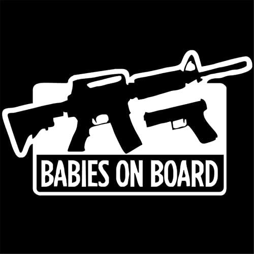 generisch Baby on Board Aufkleber Waffe AR15 Sticker Glock Autoaufkleber Gun on Board Sportschütze Jäger Car Sticker (Weiß)