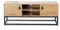 Calicosy - Meuble TV 2 Portes 2 Niches - Décor Chêne Veiné - Panneaux De Particules - Structure en Métal - 4 Espaces De Rangement - Salon Ou Chambre - Style Industriel - L 120 x P 39 x H 48 cm