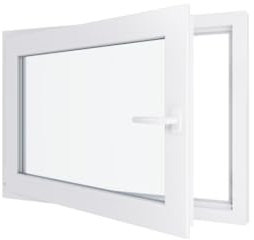 Finestra in PVC, L x H 700 x 900 mm, con triplo vetro, con maniglia a destra, colore: bianco