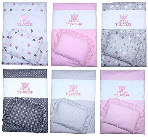 Kinderwagenset Baby Kind - Princess - Bettwäsche für Kinderwagen Kinderwagendecke mit Kissen Decke (2 teilig, Sternchen auf Grau)