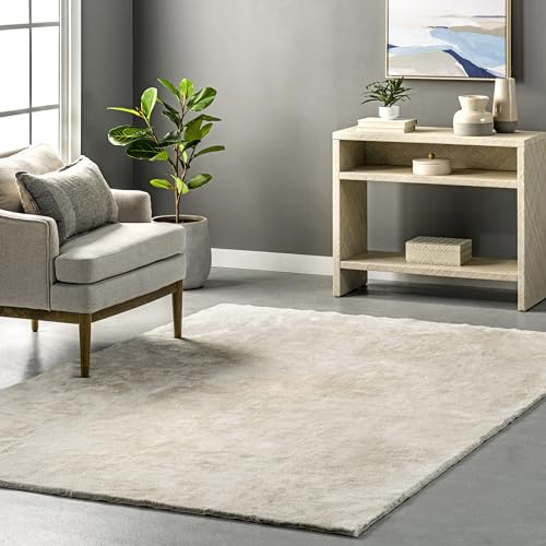 nuLOOM 5' x 8' Cozy Plush Area Rug, Machine Washable, Non-Slip, Soft Fluffy Shag Carpet for Living Room Bedroom Kids Room Nursery Home Decor, Loni Cream