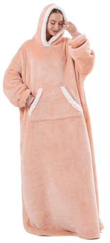 Sioloc Übergroß Blanket Hoodie Decke mit Ärmeln ‌Erwachsene Oversized Tragbare Decke zum Anziehen‌ Riesen Hoodie als Geschenk für Mutter(XXL,Rosa)