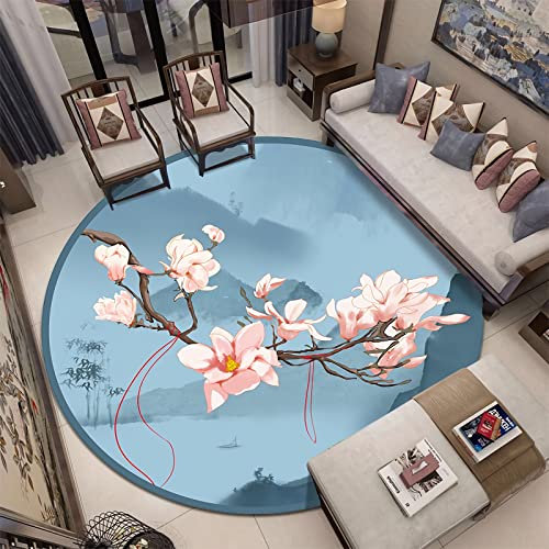 Tzvpsu Tapis Tapis Bureau Tableau Deco Salon Tapis Rond de Salon Bleu Rose Style Chinois Beau Motif Floral vestiaire Tapis 200x200cm