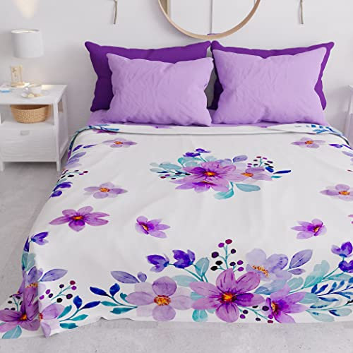 PETTI ARTIGIANI ITALIANI - Colcha Cama 160x250 cm Microfibra, Primavera Verano, Colchas Bouti Modernas, Edredón Cubrecama Ligero, Individual, Floral Lila, 100% Made in Italy
