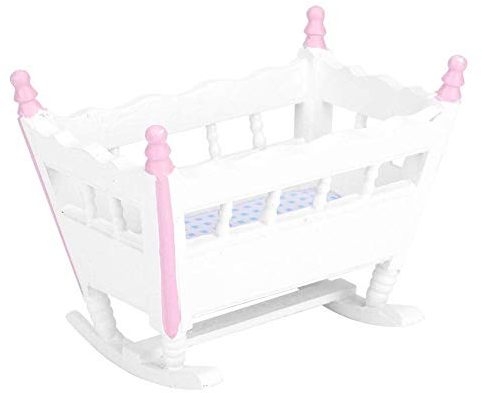 Agatige Puppenhaus Mini Babywiege, Miniaturmöbel Babywiege Spielhaus Spielzeug Ornament Puppendekoration Wiege für 1/12 Puppenhauszubehör