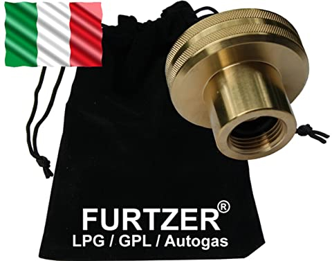 Furtzer® Adaptateur de réservoir de gaz GPL pour voiture DISH - Adaptateur court pour bouteilles de gaz propane avec sac en tissu - Parfait pour les bouteilles de gaz italiennes
