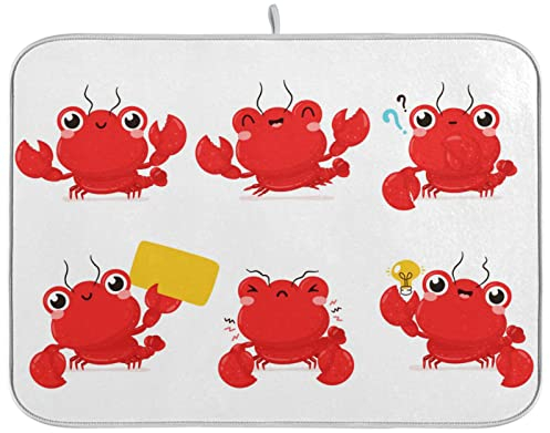 Happy Smiling Lobster Abtropfmatte für Küchentheke, Mikrofaser, saugfähig, 40,6 x 45,7 cm