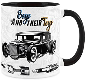 Hotrod Car Mug Boys and Their Toys Durable Black Cup Coffee/Tea Gift