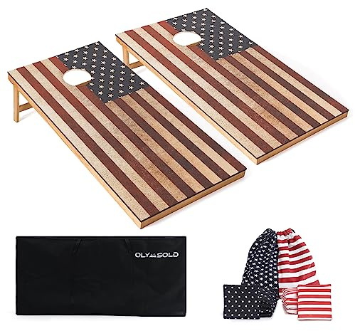 Cornhole Set, Regulation Cornhole Boards 4X2, Corn Holes Outdoor Game, Portable Cornhole Boards Set, Classic American Flag Cornhole Set Includes 2 Boards, 8 Cornhole Beans Bags & Carry Case