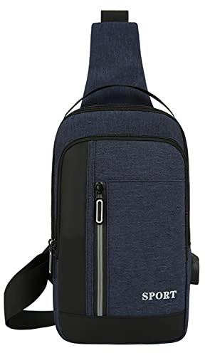 SRTUMEY PL0406 Sac à bandoulière pour homme et femme avec câble USB pour randonnée, camping, voyage en plein air, ordinateur portable, bleu, taille unique