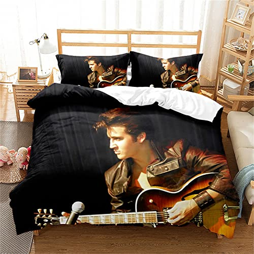 Ste-X Bettbezug 200 X 200 cm Elegant - Elvis Presley Bettset Mit Reißverschluss - Bettbezug Aus Mikrofaser Mit 2 Kissenbezügen 65 X 65 cm (135x200cm,EP 02)