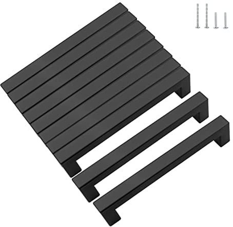 KEWUZY 10 Stück Möbelgriffe, Schwarz 160mm lochabstand Küchengriffe, Edelstahl Schubladengriffe mit Vierzig Schrauben, Schrankgriffe Türgriffe, Küche Quadrat Griffe (Schwarz, 160mm)