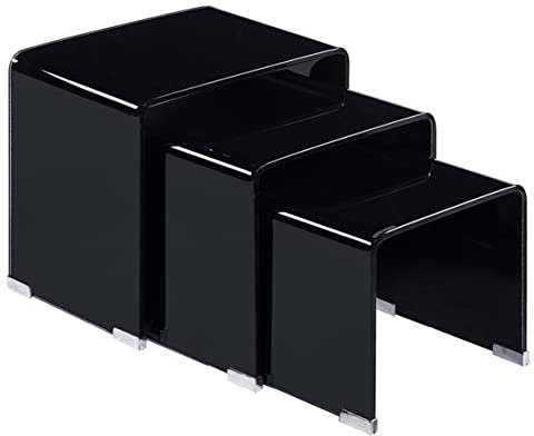 Meubletmoi Lot de 3 Tables Basses Gigogne en Verre Trempé Noir - Design Minimaliste et Moderne - Ice