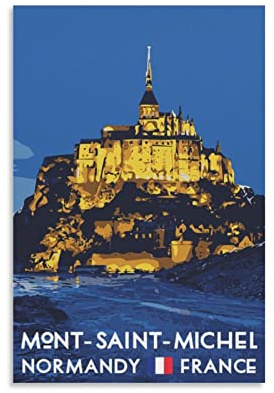 ROBLUX Mont Saint Michel Normandie Frankreich Vintage Reise Poster Nacht 20 x 30 cm Wandkunst Bild Leinwand Kunst Poster Modern Familie Schlafzimmer Dekor Poster