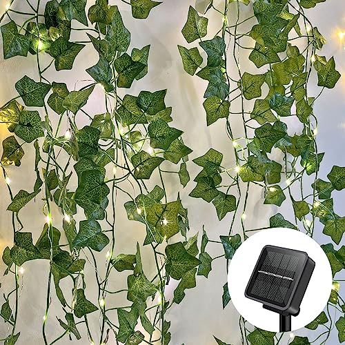 himmel Solar Lichterkette Aussen, Efeu Künstliche Lichterkette 100 LEDs Lichterkette Außen Solar 10m Wasserdicht Solar Powered Girlande Lichterkette Outdoor für Garten, Bäume, Terrasse