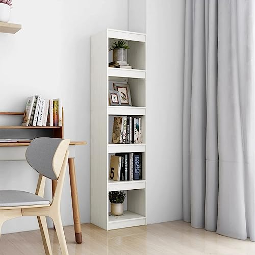 Annlera Bücherregal/Raumteiler Weiß 40x30x167,5 cm Massivholz Kiefer Bücherregal Holz Büromöbel Regal Schlafzimmer Büro-bücherregale Wohnzimmer Regal Vielseitiges Regal Elegantes Aussehen