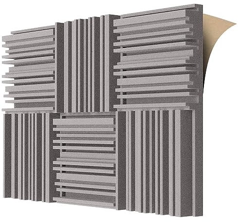 BXI Self-adhesive Acoustic Foam Panels, 30 X 30 X 5 cm 6 Pcs Broadband Sound Absorbing Foam, Dense Soundproof Padding Tile, Recording Studio Foam Absorber, Groove Decorative 3D Wall Panel