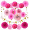 Rosa Party Dekoration Papier - Pompoms, Aufhängen Fächer, Dreieckige Wimpel und hängende Glitter Punkt Papier Girlande für Party Hochzeit Geburtstag Graduierung Deko Weihnachten Karneval 20 Stück