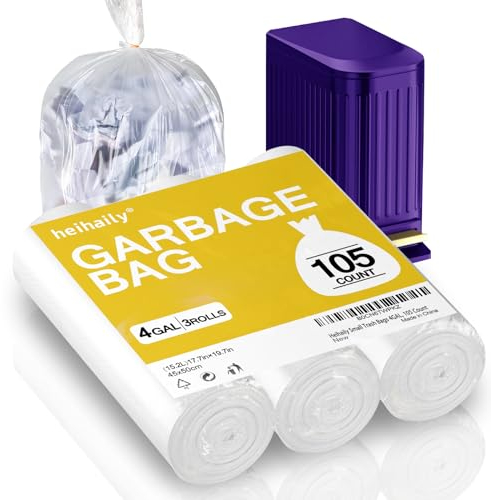 Heihaily Lot de 105 petits sacs poubelle transparents pour salle de bain, cuisine, bureau, litière pour chat, sacs à déchiqueteuse en papier, 10 l