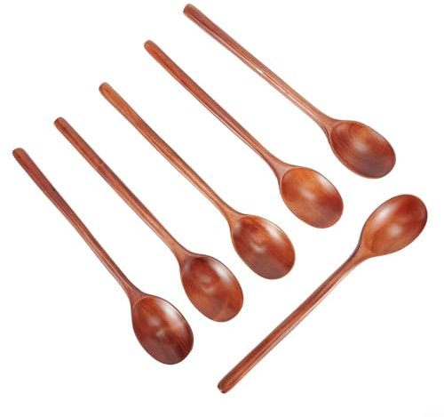 6 Pcs Long Wooden Spoon Natural Wood Korean Style Spoon Anti-scald Wooden Spoon 9 Inch Stirring Spoon Honey Spoon