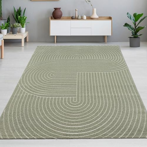 CARPETIA Teppich In- & Outdoor Wohnzimmer Balkon Veranda Terrasse 3D-Effekt wetterfest Mandalamuster einfarbig grün, 160 x 220 cm