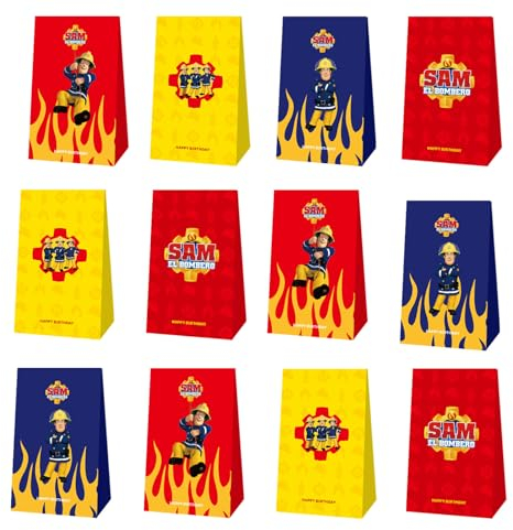 Feuerwehrmann Papiertüten, 12 Pcs Feuerwehrmann Geschenktüten, Wiederverwendbare Kindergeburtstag Geschenktüte, Geschenktüten Papier für Geschenkverpackungen, Giveaways, Party
