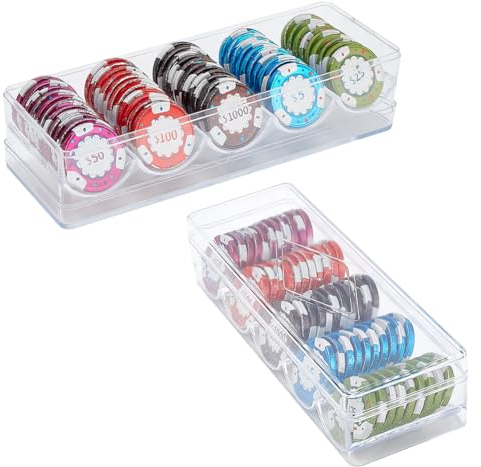 FINGERINSPIRE 2 Stück Durchsichtige Poker Chip Tabletts Aus Kunststoff Casino Poker Chip Tablett Rack Poker Chip Halter Poker Chip Hüllen Mit Abdeckung Für Chip In Standardgröße Jeder Fasst 100 Chips