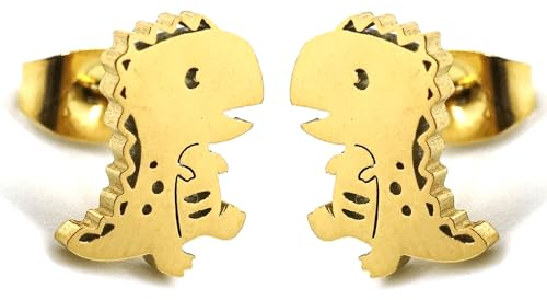 BlackAmazement 2er Set 316L Edelstahl Ohrstecker Ohrringe Comic Dino Dinosaurier rose gold silber schwarz Damen (Gold)