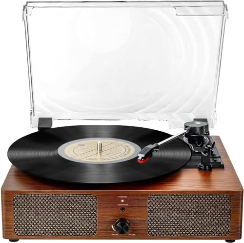 FEKTIK Vinyl Record Player Bluetooth Vintage 3 Speed Portable Record Player with Built-in Speakers, Belt Driven LP Player, Supports USB Recording, AUX Input, RCA Line Out, Orange Y