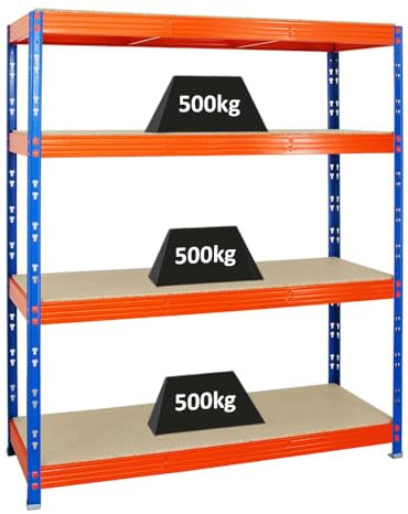 PROREGAL Profi Schwerlastregal Rhino BREIT blau/orange HxBxT 180x160x60cm Fachlast 500kg 4X Spanplatten-Ebenen 16mm Garagenregal, Lagerregal, Steckregal, Weitspannregal
