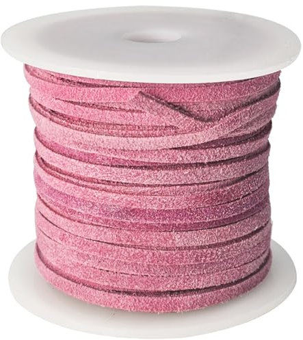 esnado Cordon en daim plat | Largeur : 3 mm | Épaisseur : 1,5 mm | Longueur : 10 mètres | Couleur : rose | Cuir véritable - tannage végétal | Pour bricolage et fabrication de bijoux