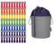 trendfinding Lot de 70 pinces à linge arc-en-ciel grises avec plumes en acier inoxydable et poignée souple, 1 sac à pinces à linge en toile gris Oxford bleu