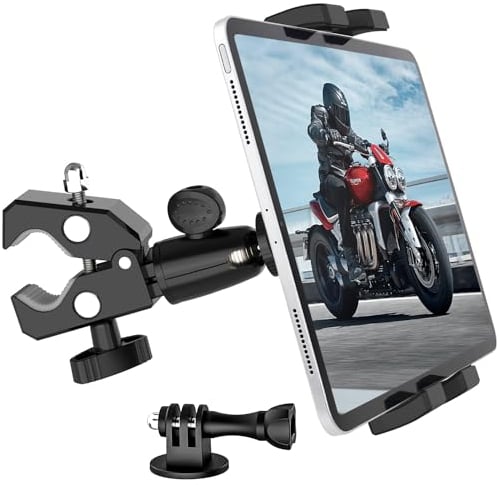Dosvsi Soporte Tablet para Bicicleta, Soporte Tableta Moto/Bicicleta Estatica, 360° Ajustable Porta Manillar Bici para iPad Pro 12.9 Air Mini, Galaxy, Tab M10 M9 M7 P12 P11, iPhone, 4-13 Tabletas