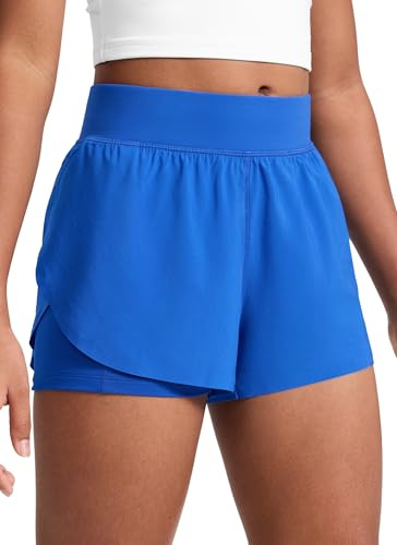 CRZ YOGA Mädchen 2 in 1 Dolphin Athletic Shorts | Hohe Taille, Schnell trocknend, Leicht, Taschen, Split, für Teenager