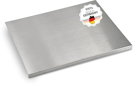 Arbeitsplatte Knetbrett Edelstahl [50x40 cm] - Für Kneten, Schneiden & Backen - Küchenplatte mit Anschlagkante - Auch als Nudelbrett, Backbrett, Teigbrett - Schneidebrett Platte Küche