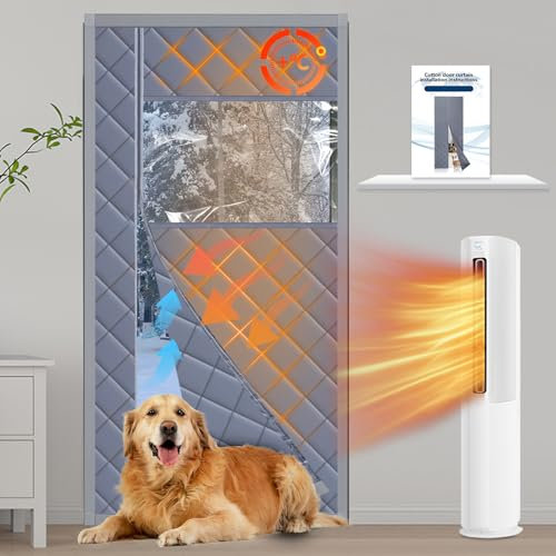 ZEIWEO Rideau de porte magnétique à isolation thermique, tissu Oxford renforcé, rembourrage épais de 96,5 x 208,3 cm, housses de porte d'hiver à économie d'énergie (gris)
