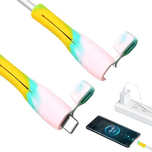Charger Cord Protector - Heavy Duty Cable Guard, Reinforced Charging Cable Protector for Laptop Cords | Elastic Protective Phone Accessory, 2X Silicone Colorful Cable Protectors, Prevents Fraying, Ide