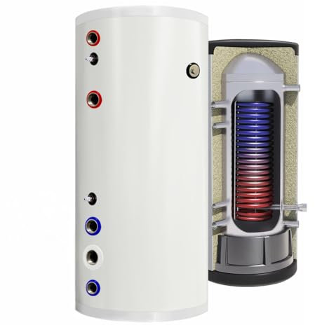 TECHGLOBE - Brauchwasserspeicher mit 1 Wärmetauscher (4 m²) - Komplett aus Edelstahl - Energieeffizient Warmwasserspeicher- mit 50mm Isolierung (500 L)