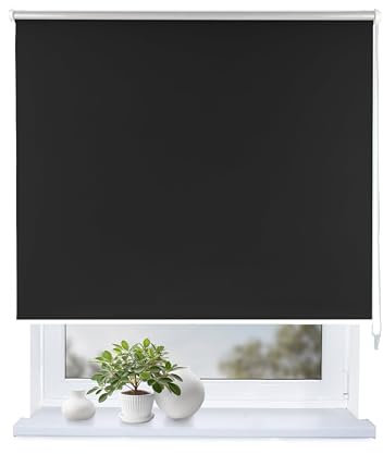 Rollmayer Verdunklungsrollo Thermorollo mit Bohren, Seitenzugrollo Thermo Rollo fur Fenster und Tur (Thermo-Schwarz,145x220 cm (BxH))