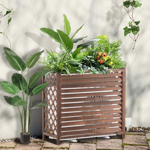 Air Conditioning Cover Outdoor Unit Wooden Privacy Fence Balcony Cladding Air Conditioning Outdoor Unit Weatherproof Protective Grille Decoration Garden for Heat Pump and Air Conditioning(S)