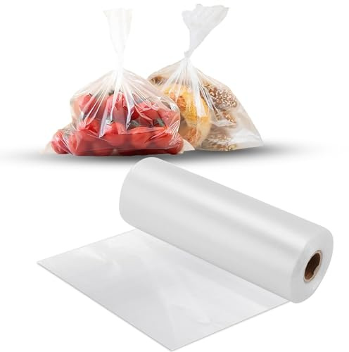 10 x 14 Clear Plastic Produce Bag on a Roll, Food Storage Bags for Vegetables, Bread, Fruits and Meat, Easy To Tear, Continuous Roll- 500 Bags/Roll - [1 Rolls]